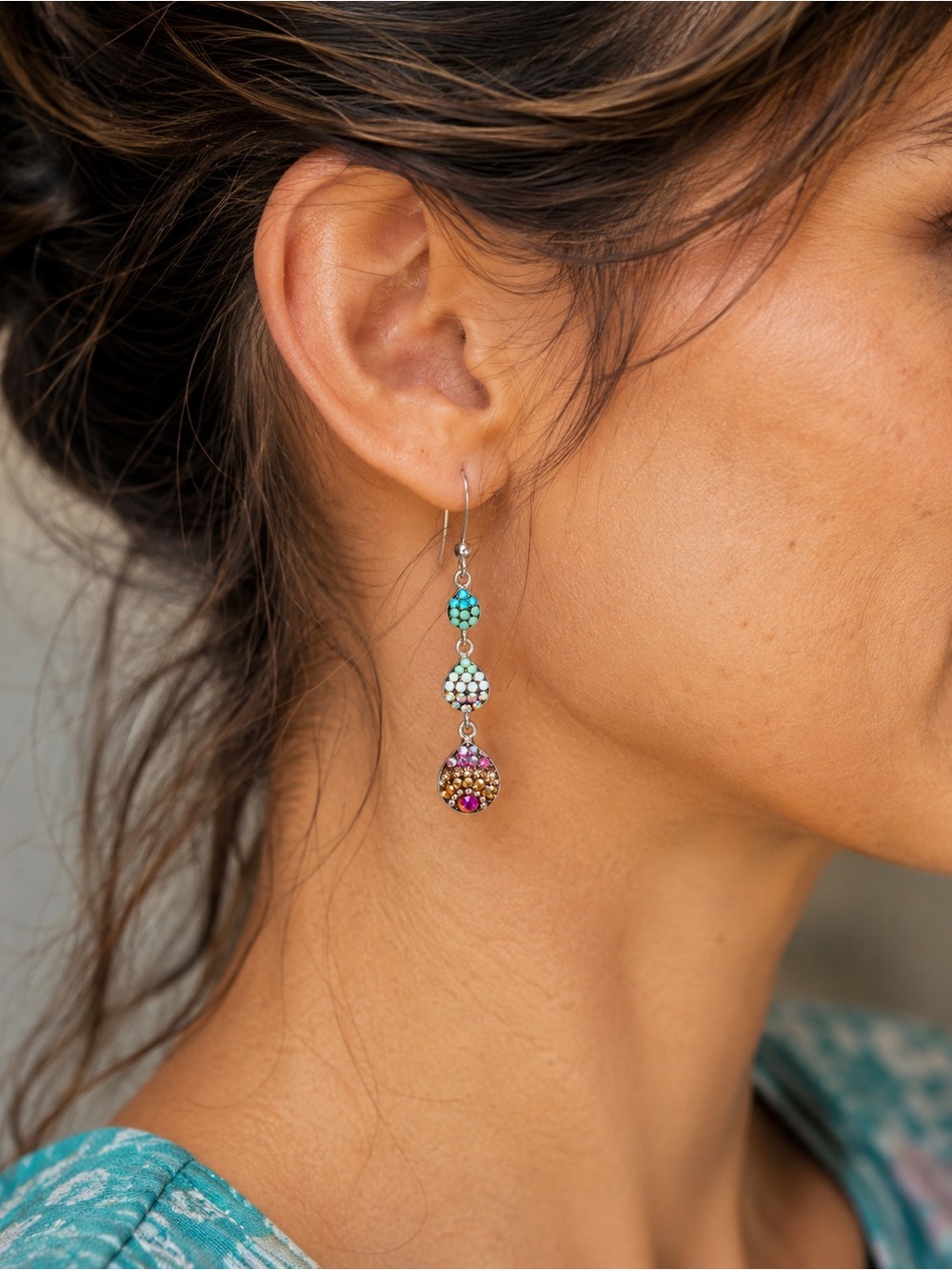 Mosaico Sterling Silver 3-Drop Crystal Earrings